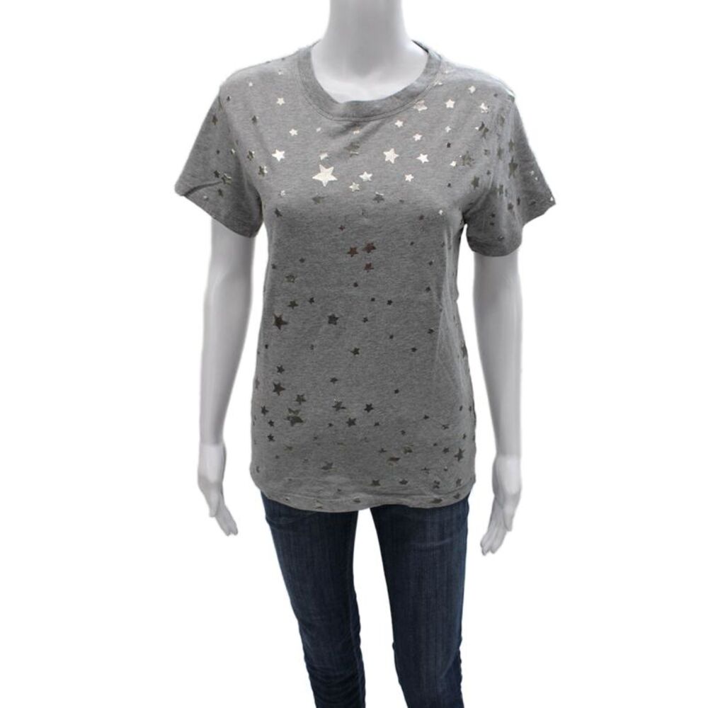 RED Valentino Women Basic Gray Geometric Cotton Crewneck Tee Size M